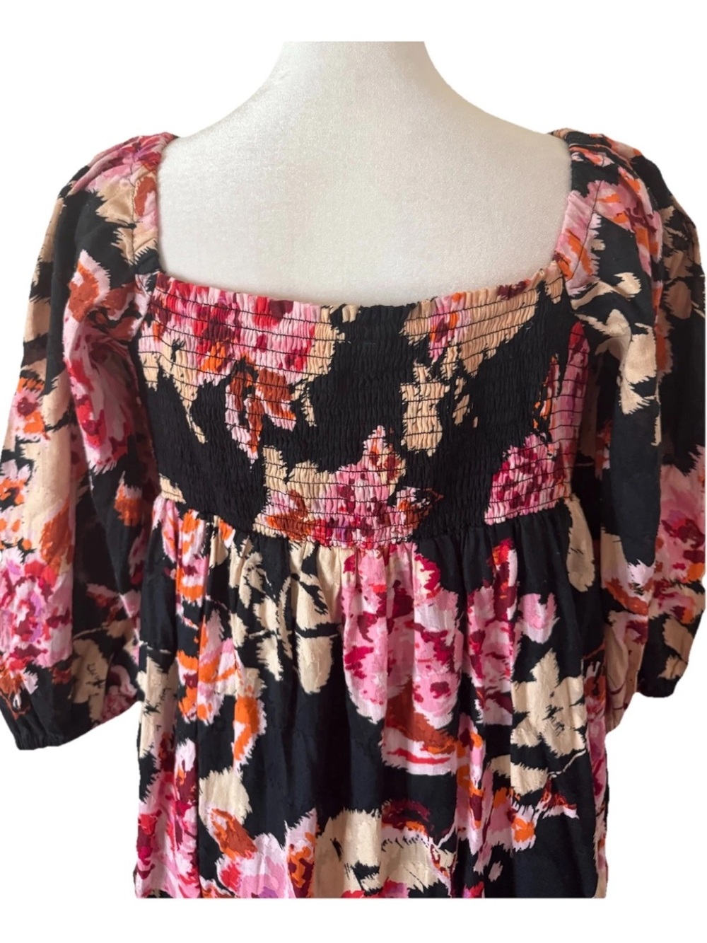 Anthropologie Somerset Floral Puff Sleeve Maxi Dress Black Pink Medium NWT - Picture 14 of 15